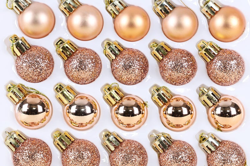 Christmas ConceptsÂ® Pack of 25-25mm Mini Christmas Tree Baubles - Shiny, Matte & Glitter Decorated Ornaments (Rose Gold) - Image 5